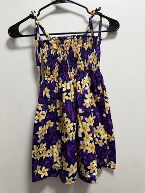 Kilani Girls Dress Hawaiian Purple Hibiscus Flower Smocked Chest Flowy Tropical